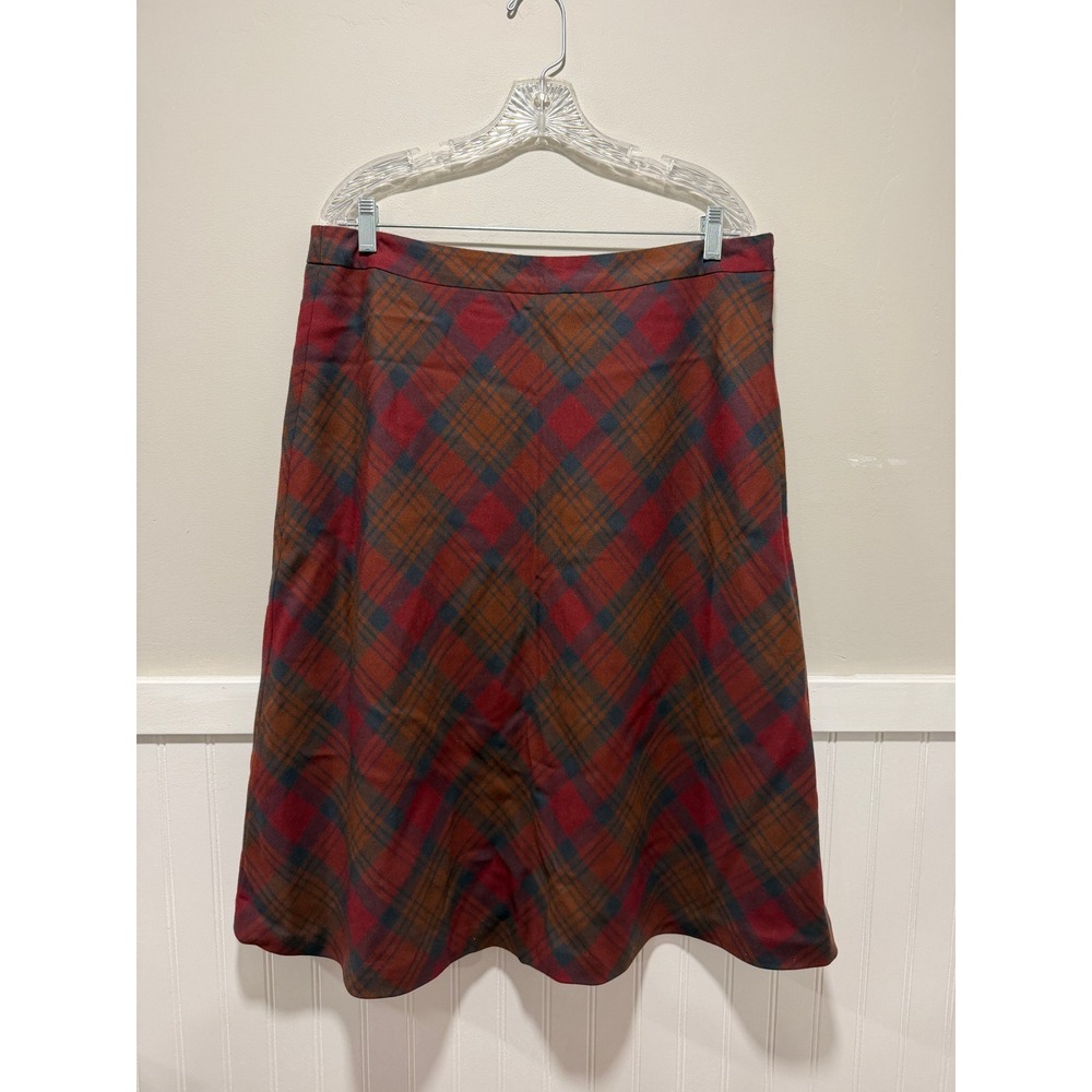 Brooks Brothers 346 Wool Plaid Skirt A-Line Maroon Orange Women Size 14